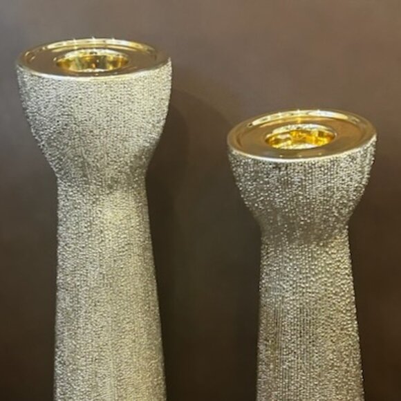 NWOT Set of 2 Luxury Champagne Beaded Ceramic Decorative Candle Holders - Picture 15 of 16